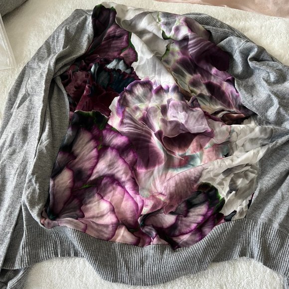 Ted Baker Rohani illuminated bloom grey purple floral cardigan sweater size 1 - Picture 7 of 11